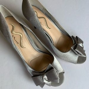 Nina Silver Satin Bow Heels